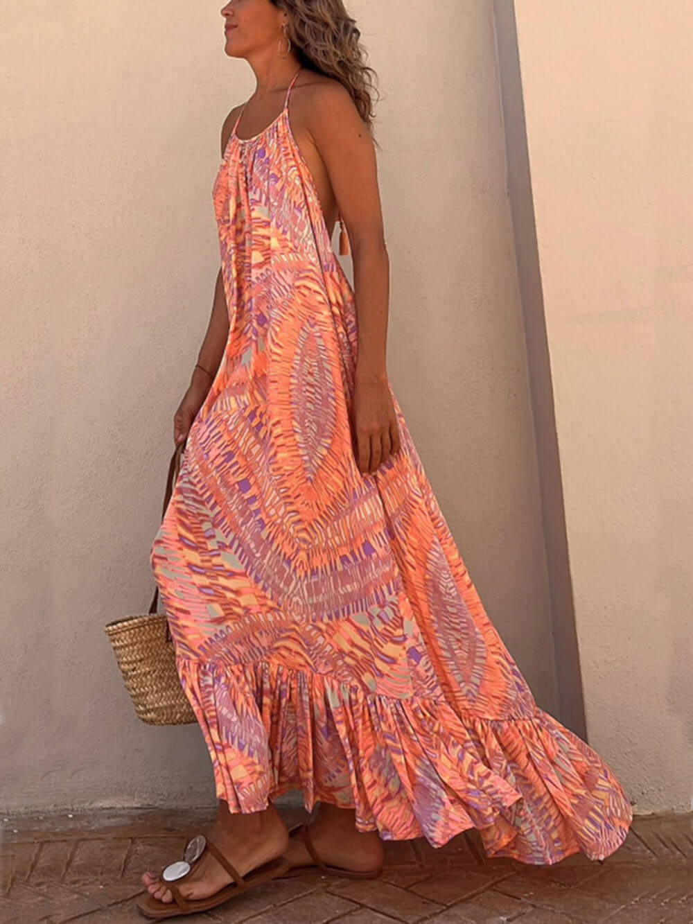 Golden Times Ethnic Print Graceful A-line Vacation Maxi Dress InsStreet