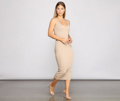 Back To Basics Charming Ribbed Knit Midi Dress InsStreet