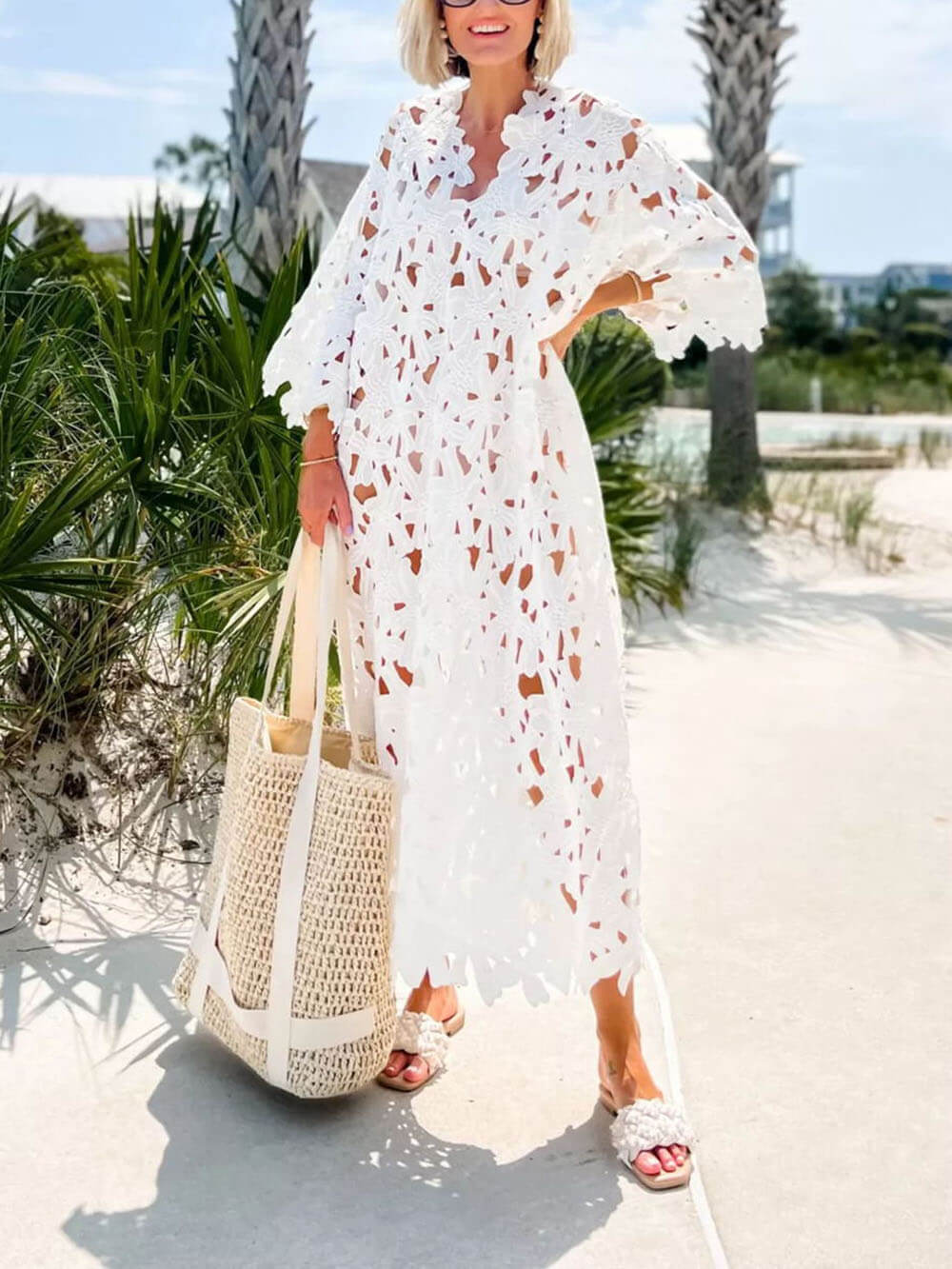 Lace Cover Up Charming Beach Midi Dress InsStreet