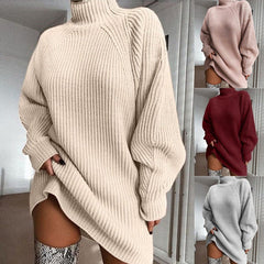 Solid Color Turtleneck Sweater Knitted Mini Dress InsStreet