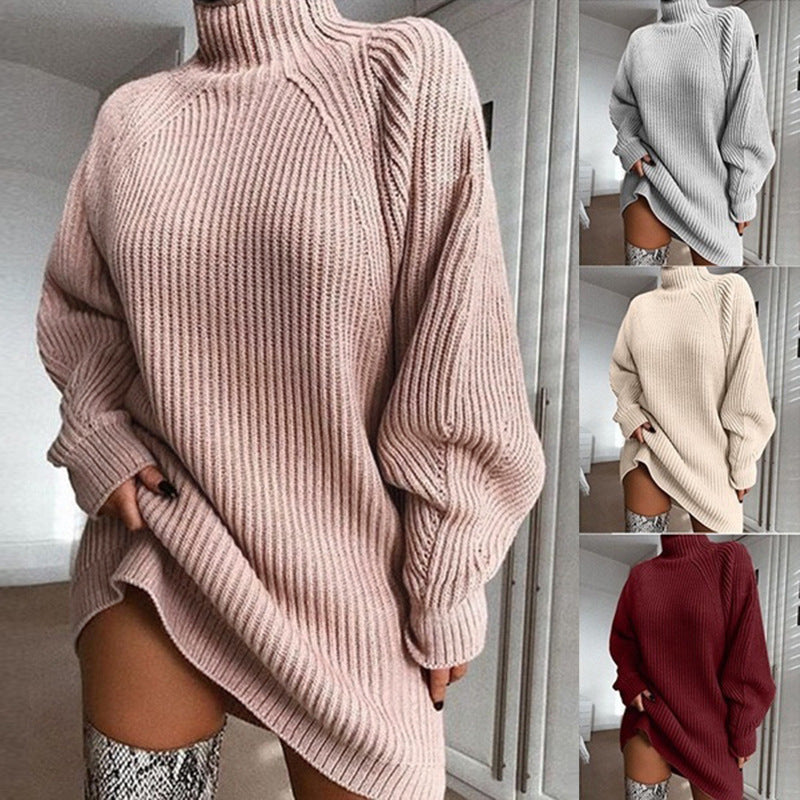 Solid Color Turtleneck Sweater Knitted Mini Dress InsStreet