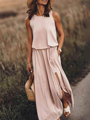 Loose Waisted Round Charming Neck Sleeveless Slit Dress InsStreet