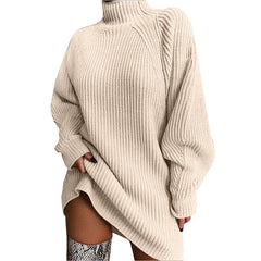 Solid Color Turtleneck Sweater Knitted Mini Dress InsStreet