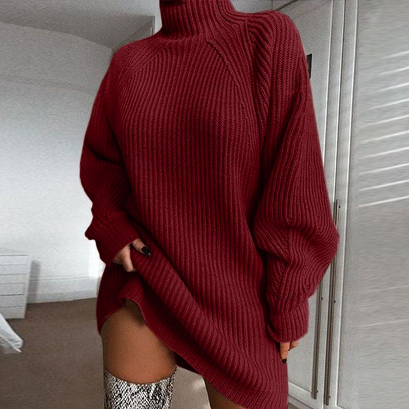 Solid Color Turtleneck Sweater Knitted Mini Dress InsStreet