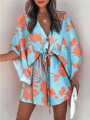 V-Neck Tie Printed Charming Batwing Sleeve Dress InsStreet