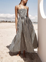 Sophistication Unique Stripe Charming Pleated Maxi Dress InsStreet