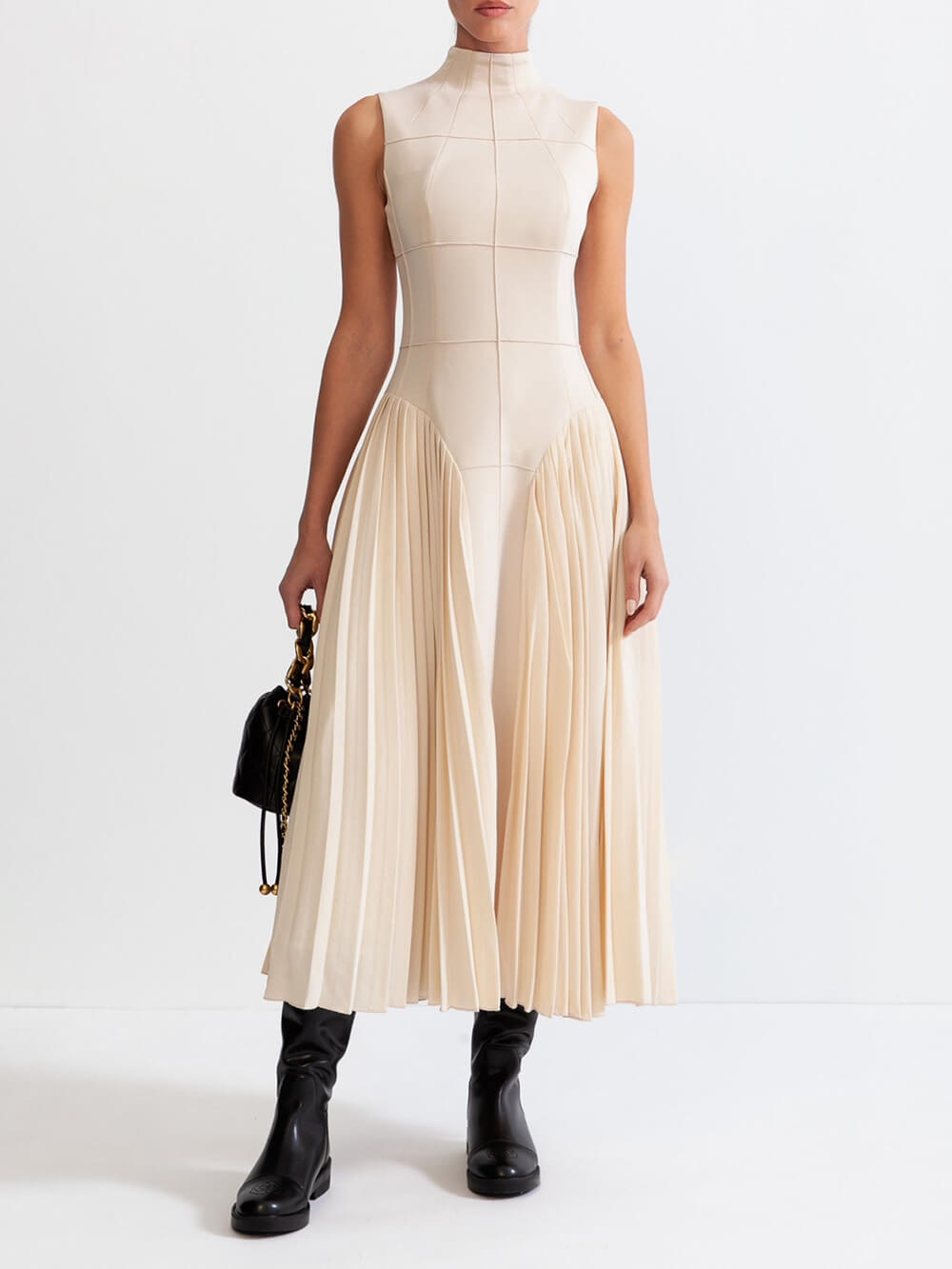 Unique Pleated Paneled Charming Sleeveless Midi Dress InsStreet