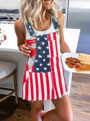 Independence Day Flag Print Graceful Pocket Strap Mini Dress InsStreet