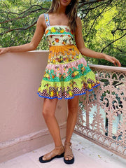 Summer MulticolorLemon Preated Charming Hem Mini Dress InsStreet