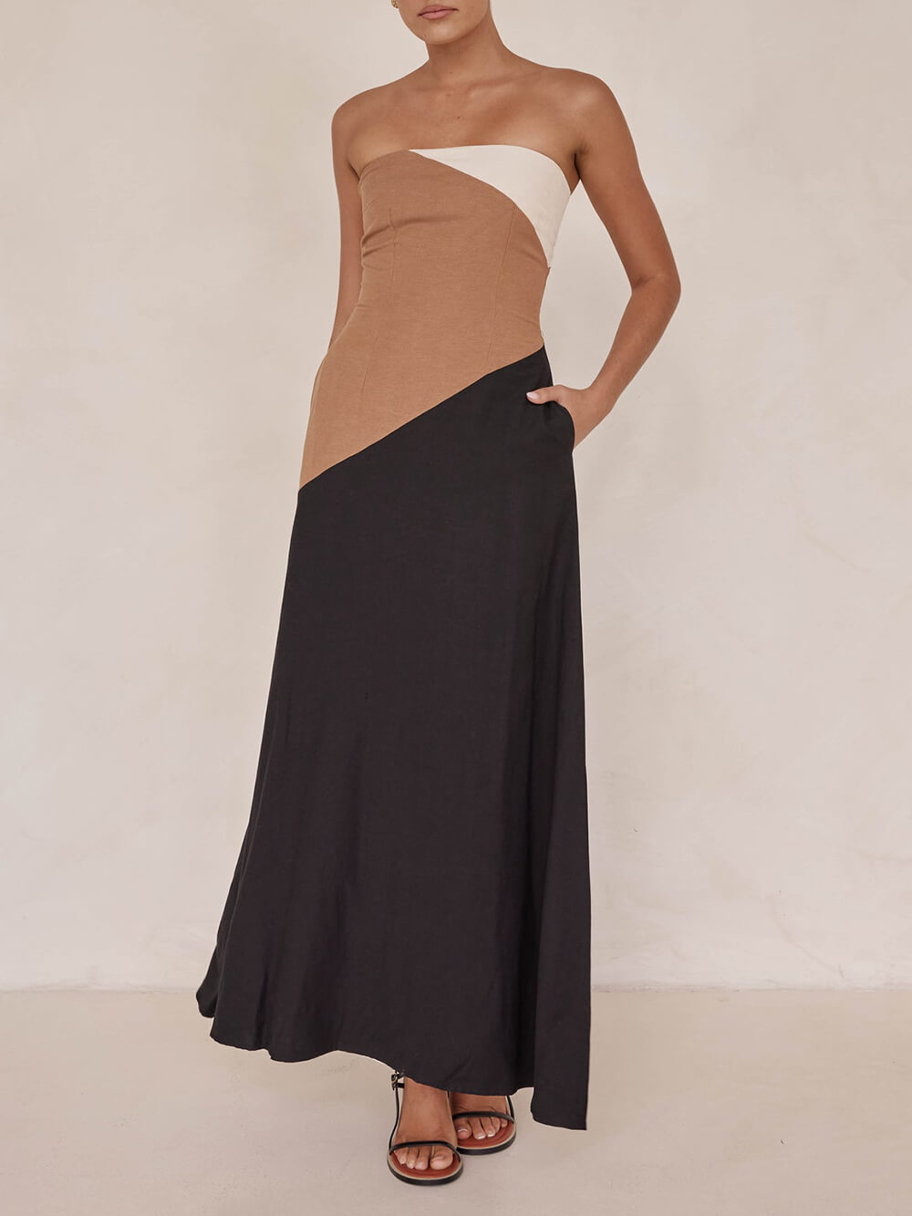 Asymmetrical Color-Blocked Stylish Maxi Dress InsStreet