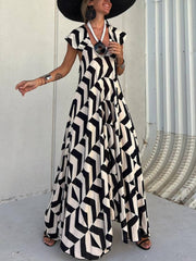 Fresh Unique Ethnic Print Graceful Ruffle Sleeve A-line Maxi Dress InsStreet