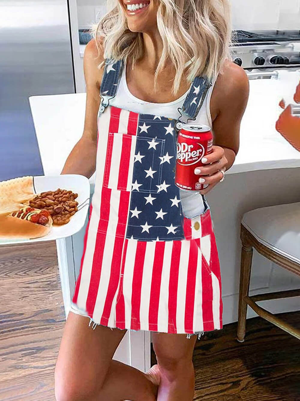 Independence Day Flag Print Graceful Pocket Strap Mini Dress InsStreet