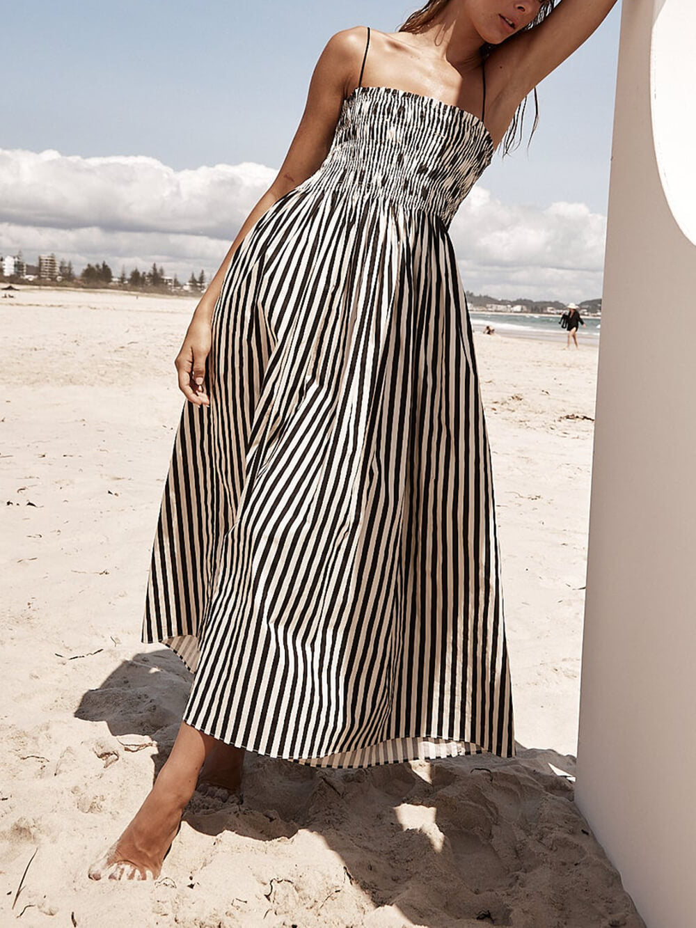 Sophistication Unique Stripe Charming Pleated Maxi Dress InsStreet