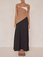 Asymmetrical Color-Blocked Stylish Maxi Dress InsStreet