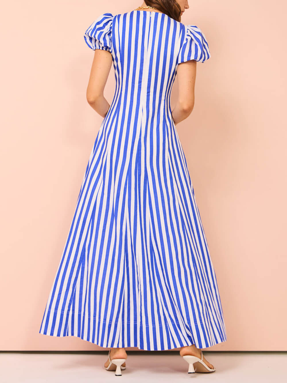 Bubble Sleeve In Charming Stripe Wavy Maxi Dress InsStreet