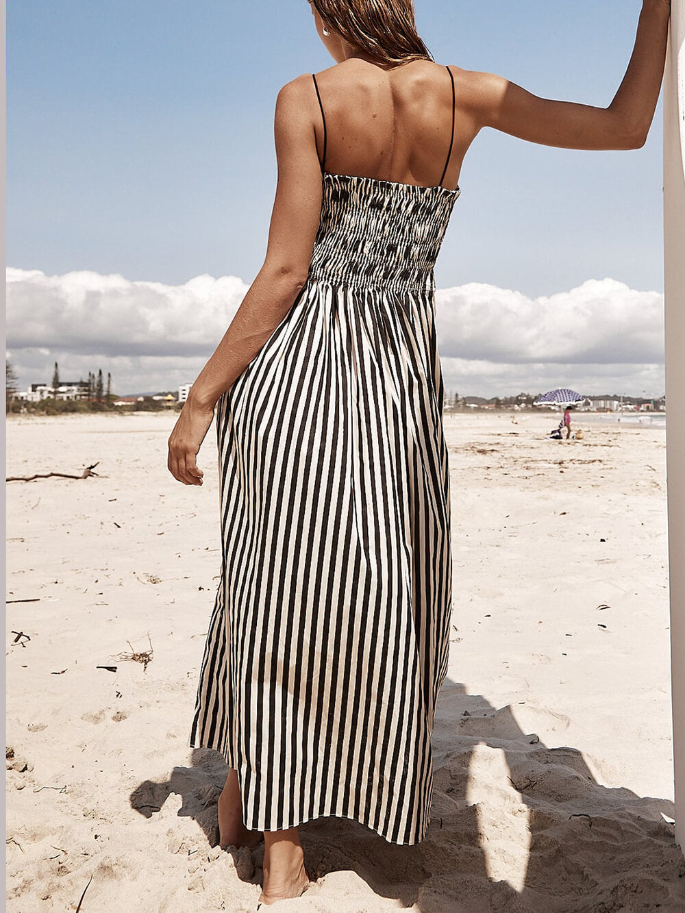 Sophistication Unique Stripe Charming Pleated Maxi Dress InsStreet