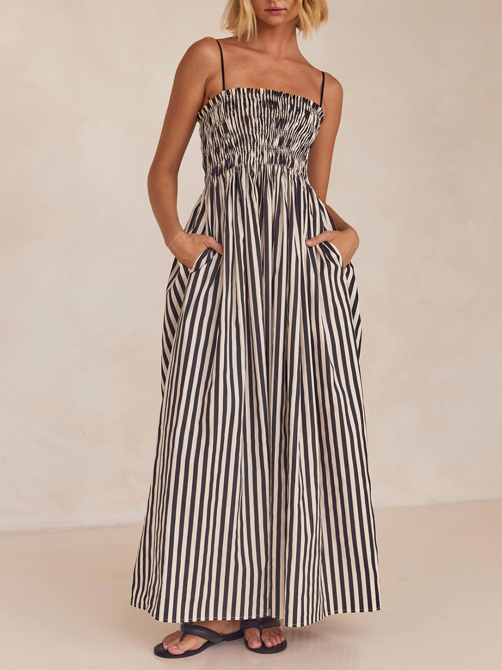 Sophistication Unique Stripe Charming Pleated Maxi Dress InsStreet