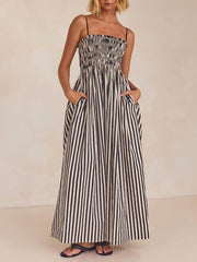 Sophistication Unique Stripe Charming Pleated Maxi Dress InsStreet