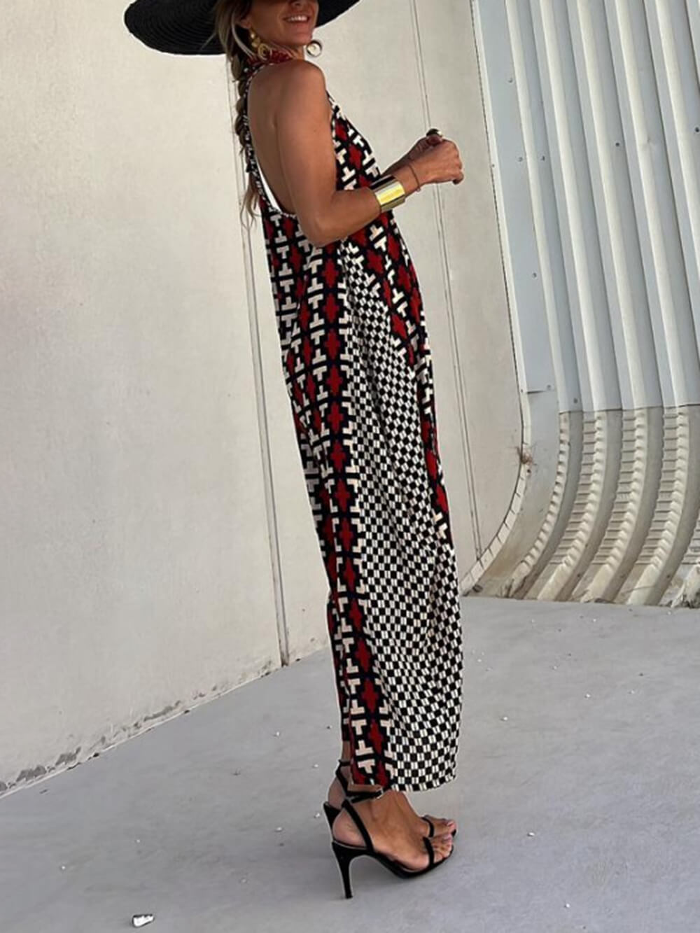 Ethnic Unique Print Lantern Graceful Cut Tank Maxi Dress InsStreet