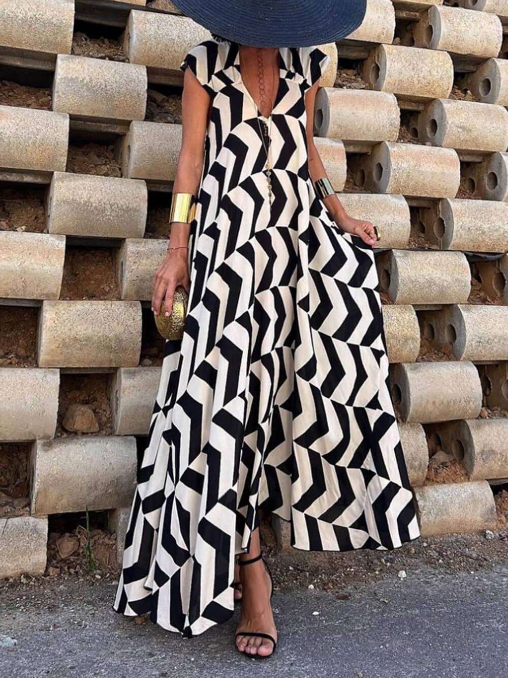 Fresh Unique Ethnic Print Graceful Ruffle Sleeve A-line Maxi Dress InsStreet