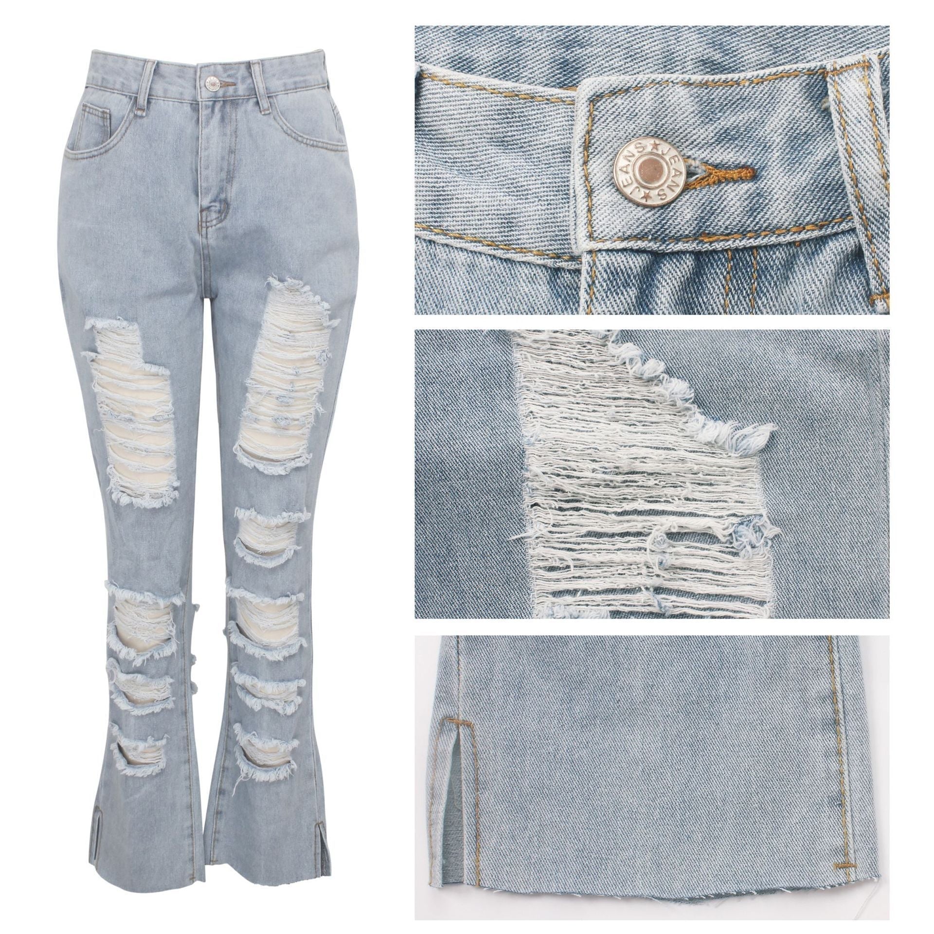 Distressed Side-Slit Jeans Ins Street