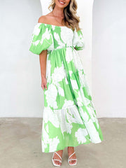 Unique Floral Print Patchwork Graceful Up Pleated Maxi Dress InsStreet