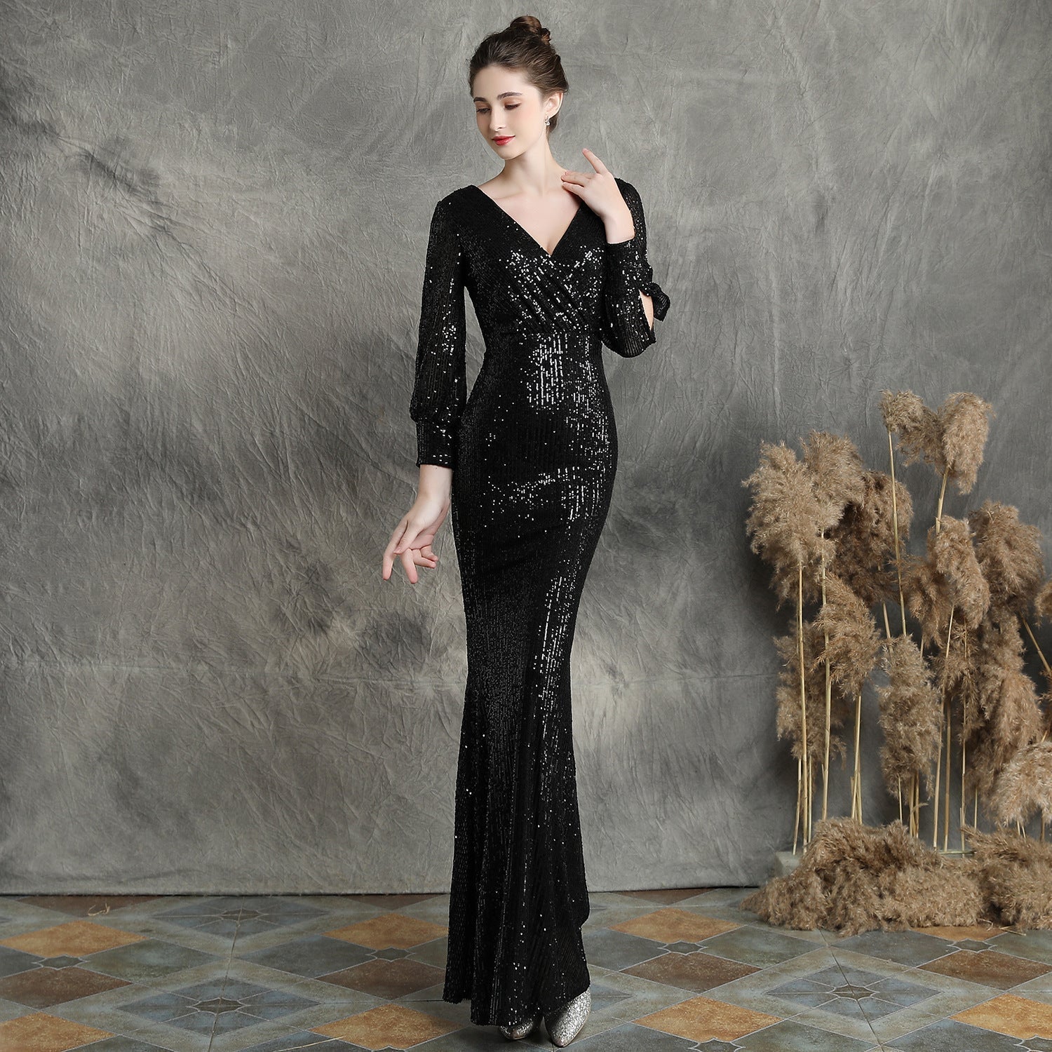 Ella long-sleeve sequined Charming formal fishtail dress InsStreet