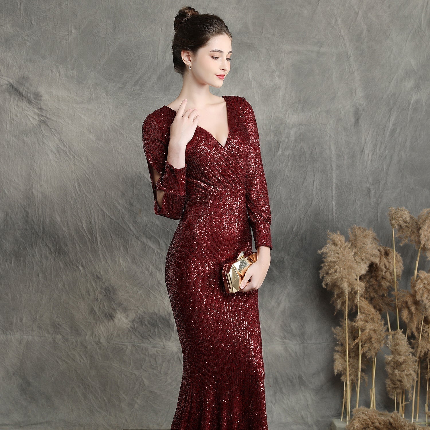 Ella long-sleeve sequined Charming formal fishtail dress InsStreet