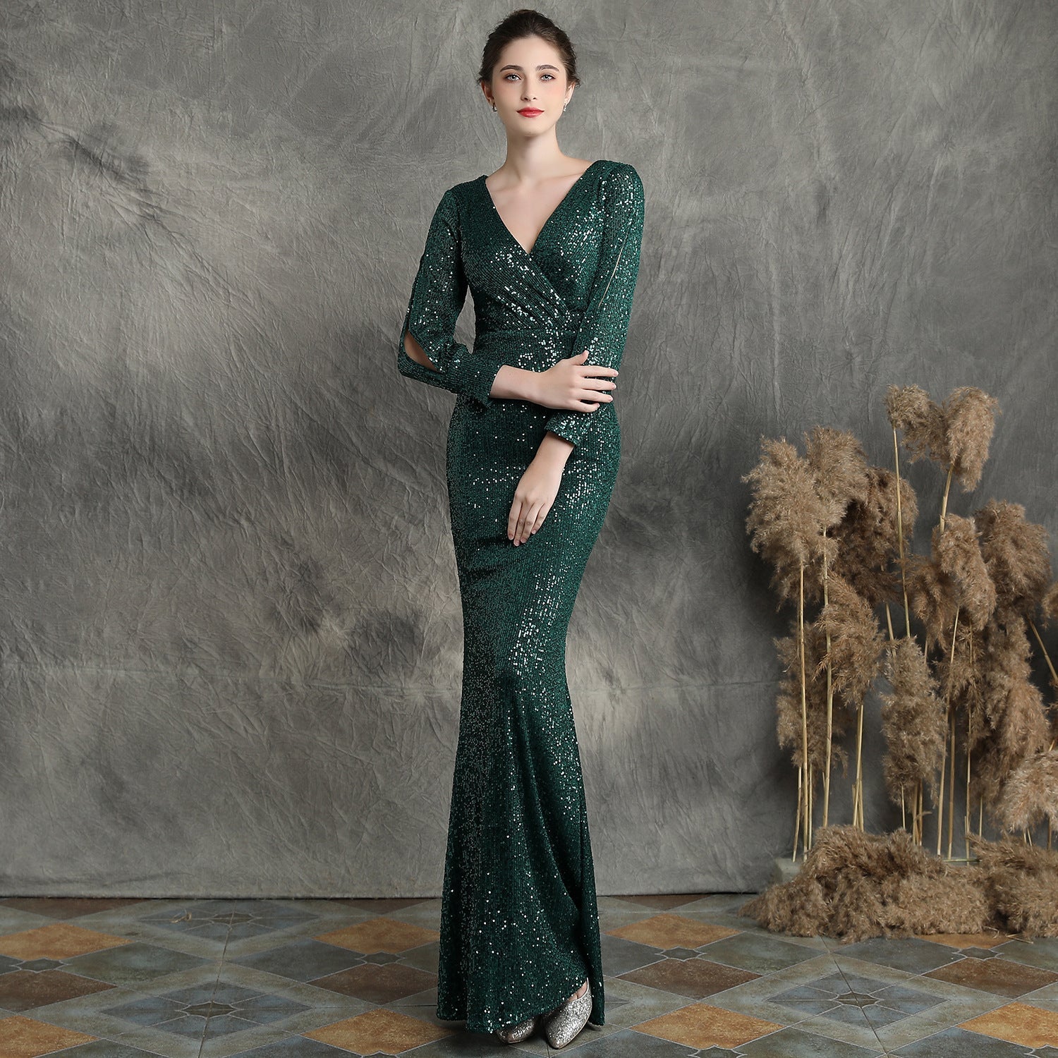 Ella long-sleeve sequined Charming formal fishtail dress InsStreet