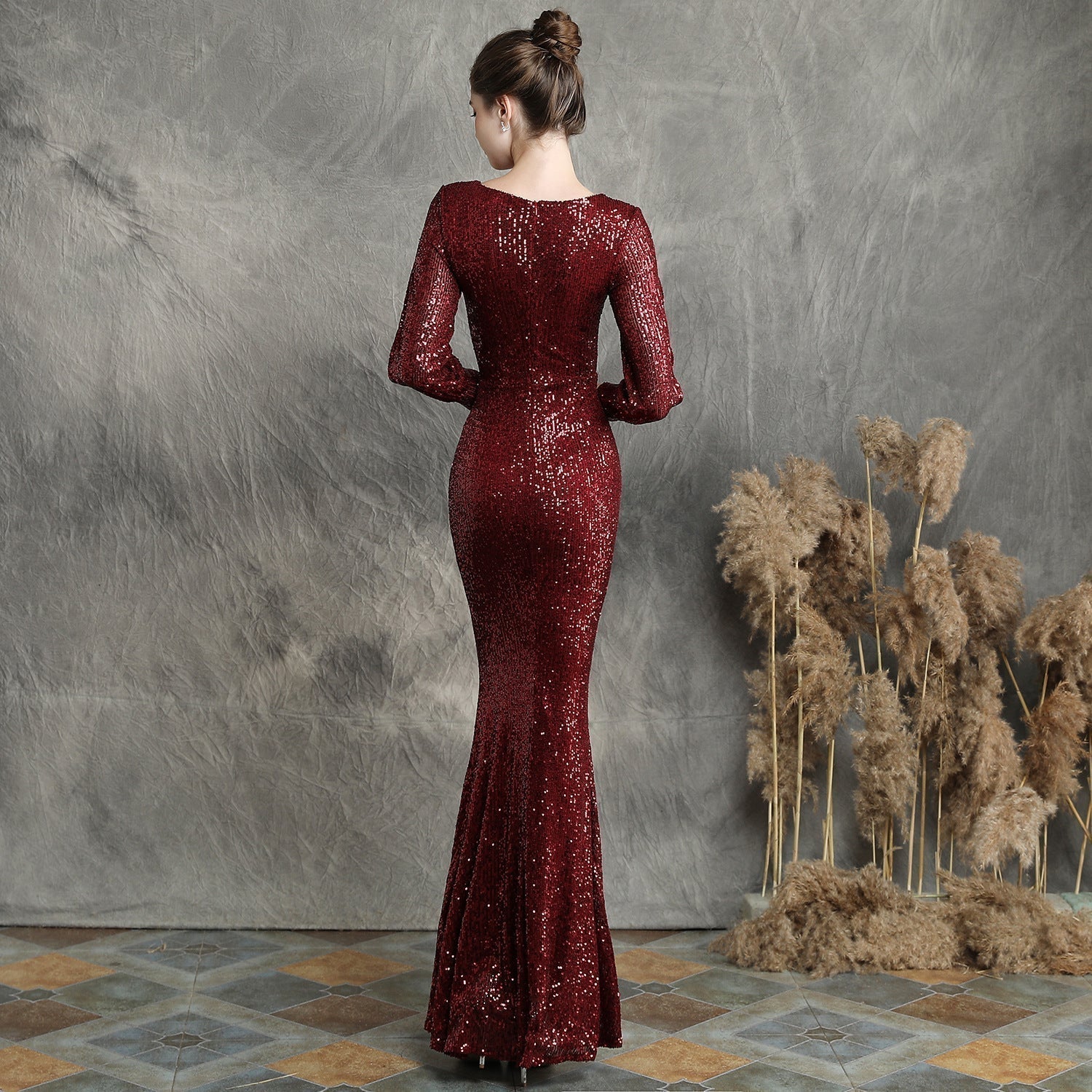 Ella long-sleeve sequined Charming formal fishtail dress InsStreet