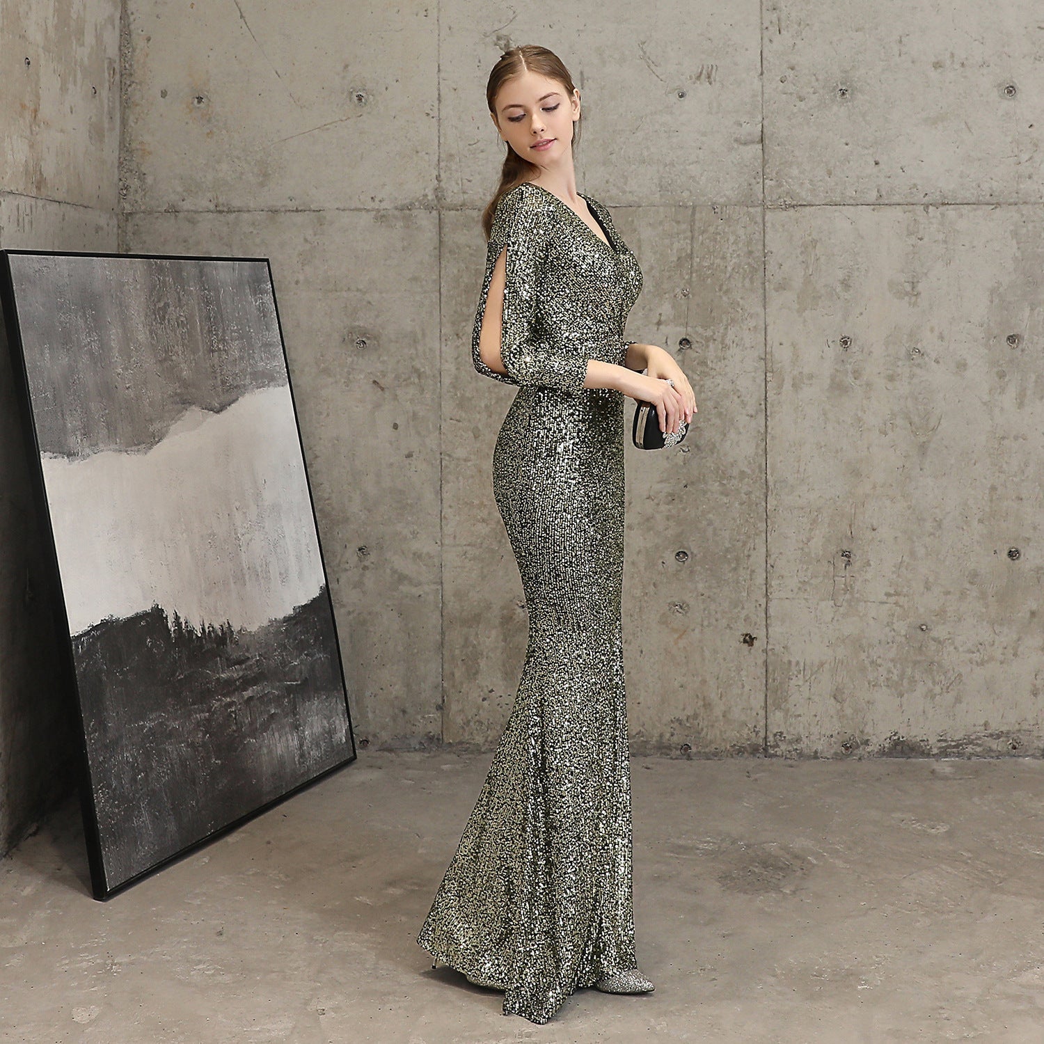 Ella long-sleeve sequined Charming formal fishtail dress InsStreet