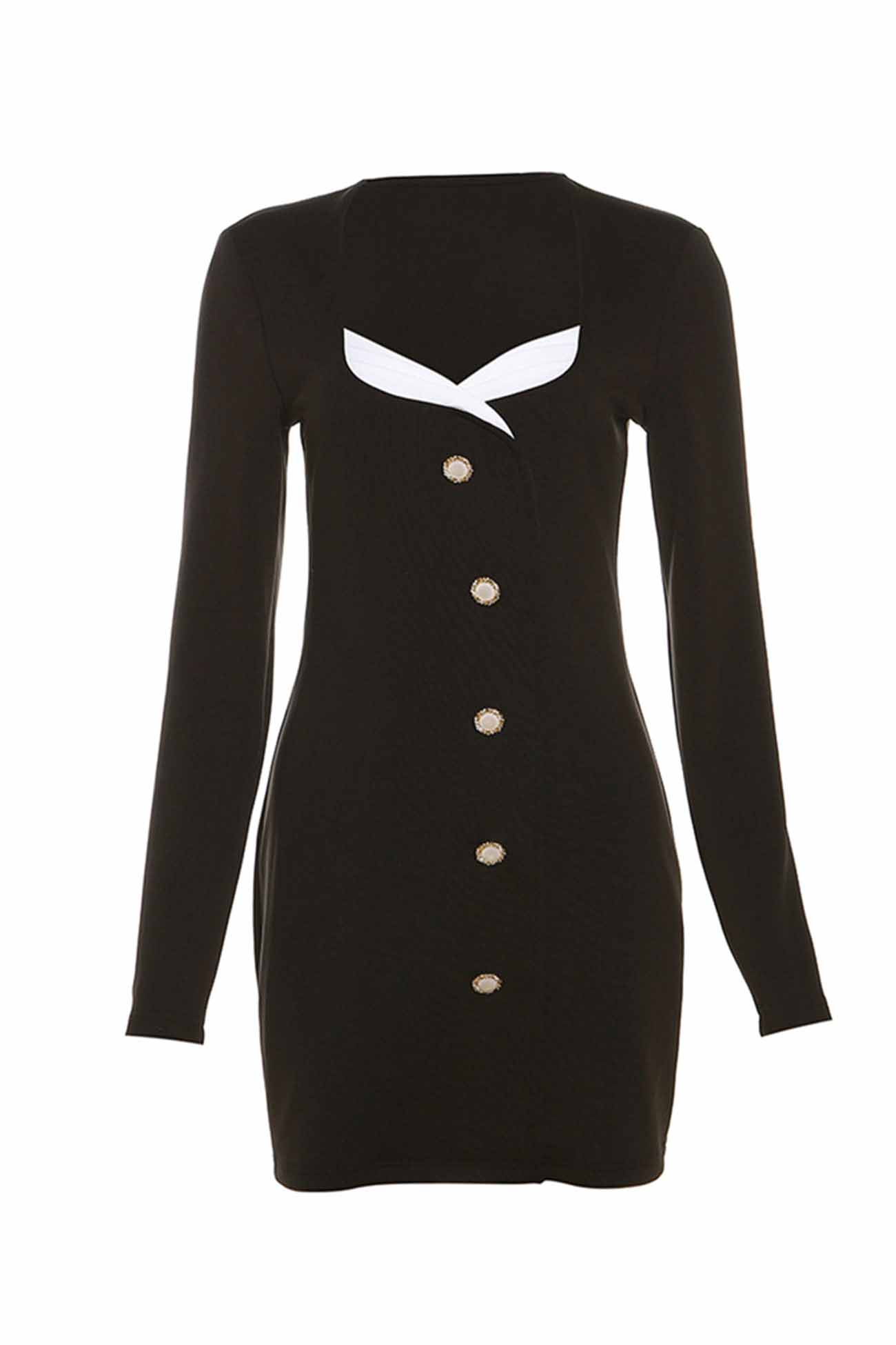 Long Sleeve Bodycon Dress with Buttons InsStreet