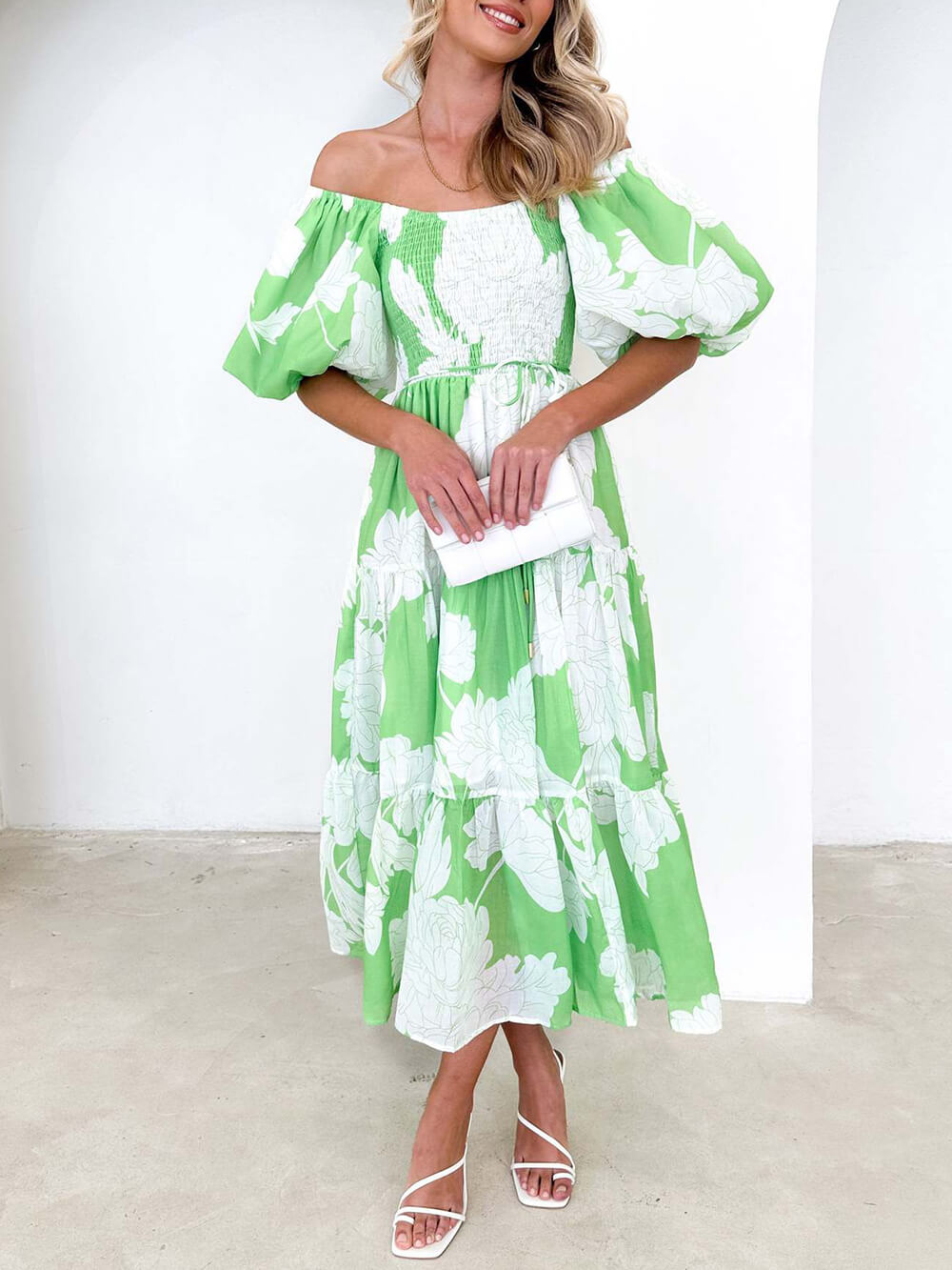 Unique Floral Print Patchwork Graceful Up Pleated Maxi Dress InsStreet