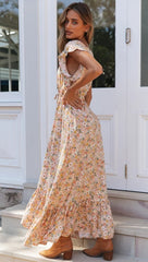 Sanae Floral Ruffle Cutout Maxi Dress - Pale Yellow