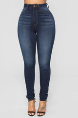 Jean skinny taille haute super extensible Emma - Délavage moyen