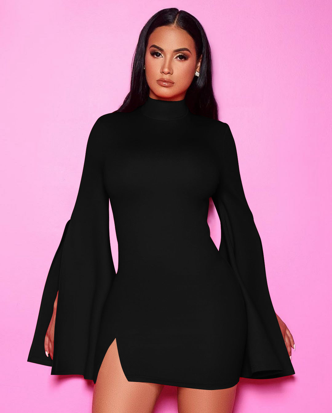 Must Be Love Bell Sleeve Knit Bodycon Dress - Turquoise Ins Street