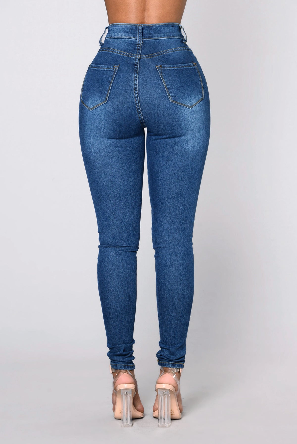 Jean skinny taille haute super extensible Emma - Délavage moyen