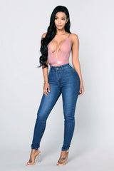 Jean skinny taille haute super extensible Emma - Délavage moyen