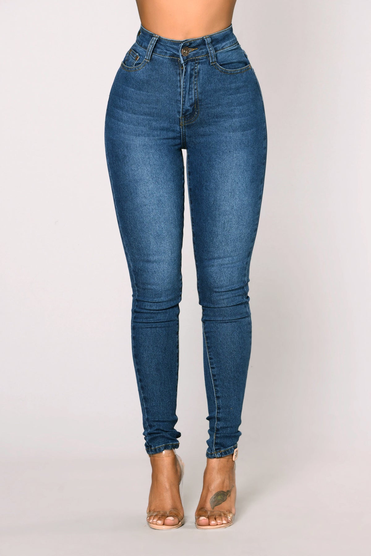 Jean skinny taille haute super extensible Emma - Délavage moyen