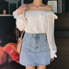 Sincere Balloon Sleeve Cold Shoulder Blouse - White Ins Street