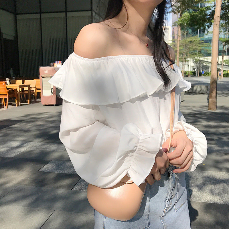 Sincere Balloon Sleeve Cold Shoulder Blouse - White Ins Street