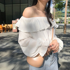 Sincere Balloon Sleeve Cold Shoulder Blouse - White Ins Street