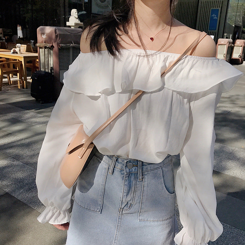 Sincere Balloon Sleeve Cold Shoulder Blouse - White Ins Street