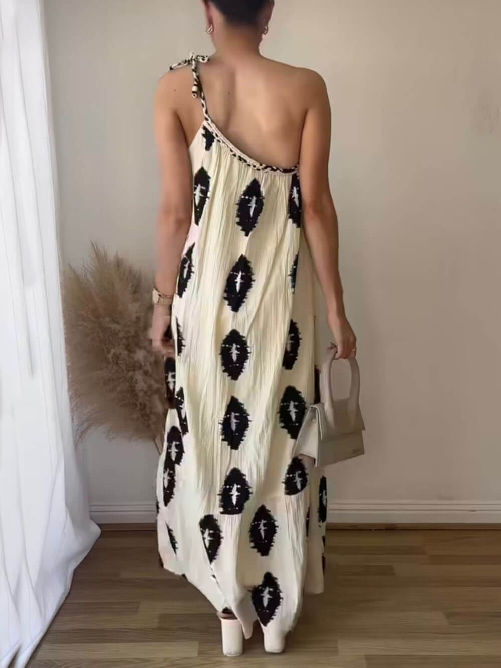 Sunshine Ethnic Print One Graceful Shoulder Loose Maxi Dress InsStreet