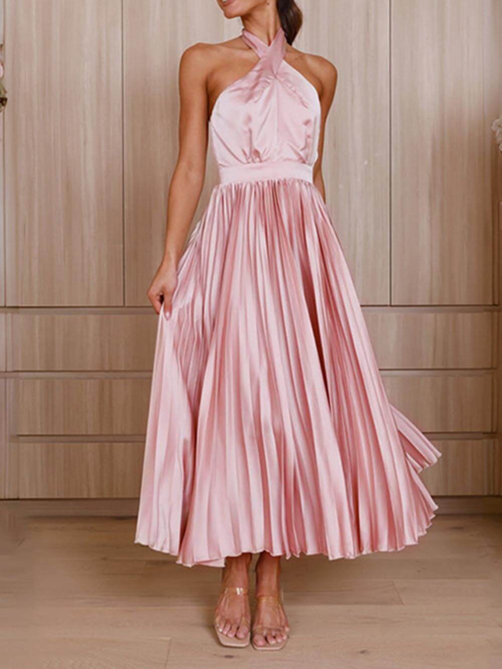 Neckline Pleated Vacation Charming Party Midi Dresses InsStreet