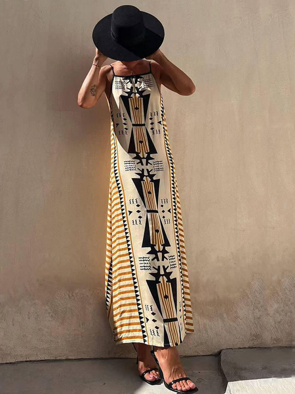 Ethnic Print Backless Charming A-line Maxi Dress InsStreet