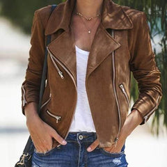 Slick Chick Coated Faux Leather Moto Jacket - Taupe Ins Street