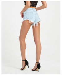 Party On Fray Hem Denim Shorts - Light Blue Wash Ins Street