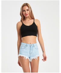 Party On Fray Hem Denim Shorts - Light Blue Wash Ins Street