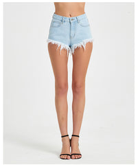 Party On Fray Hem Denim Shorts - Light Blue Wash Ins Street